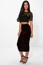 Boohoo Loren Rouched Side Velvet Midi Skirt