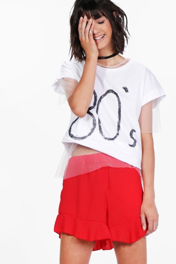 Boohoo Phoebe Ruffle Hem Shorts Red