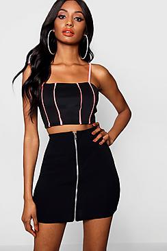 Boohoo Daisy Zip Front Mini Skirt
