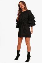 Boohoo Petite Amy Gathered Waist Ruffle Sleeve Shirt Dress