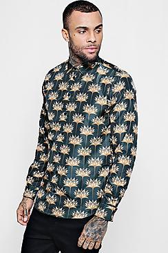 Boohoo Lotus Print Long Sleeve Shirt