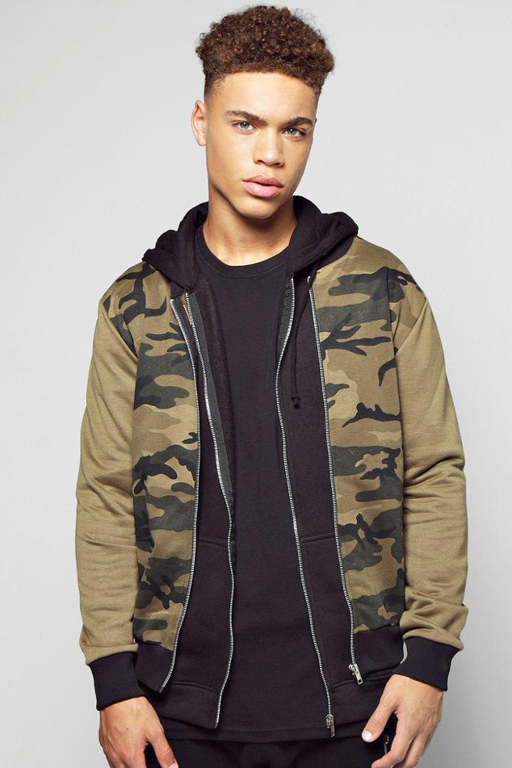 Boohoo Camo Jersey Bomber Khaki