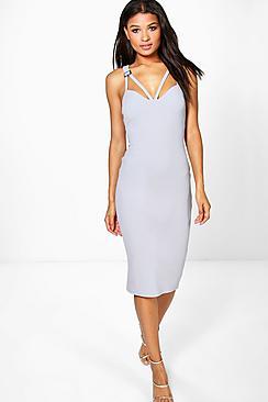 Boohoo Anna Buckle Trim Detail Midi Bodycon Dress