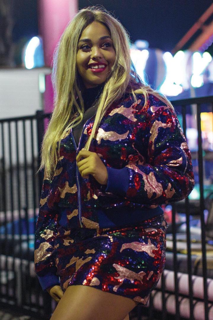 Boohoo Jordyn Camo Sequin Bomber Jacket Multi
