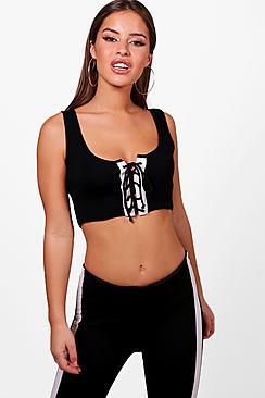 Boohoo Petite Melissa Lace Up Crop Top