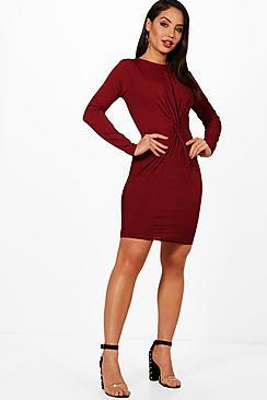 Boohoo Ribbed Twist Front Bodycon Dress