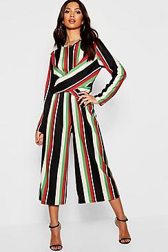 Boohoo Stripe Wrap Jumpsuit