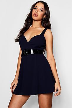 Boohoo Boutique Contrast Belted Skater Dress