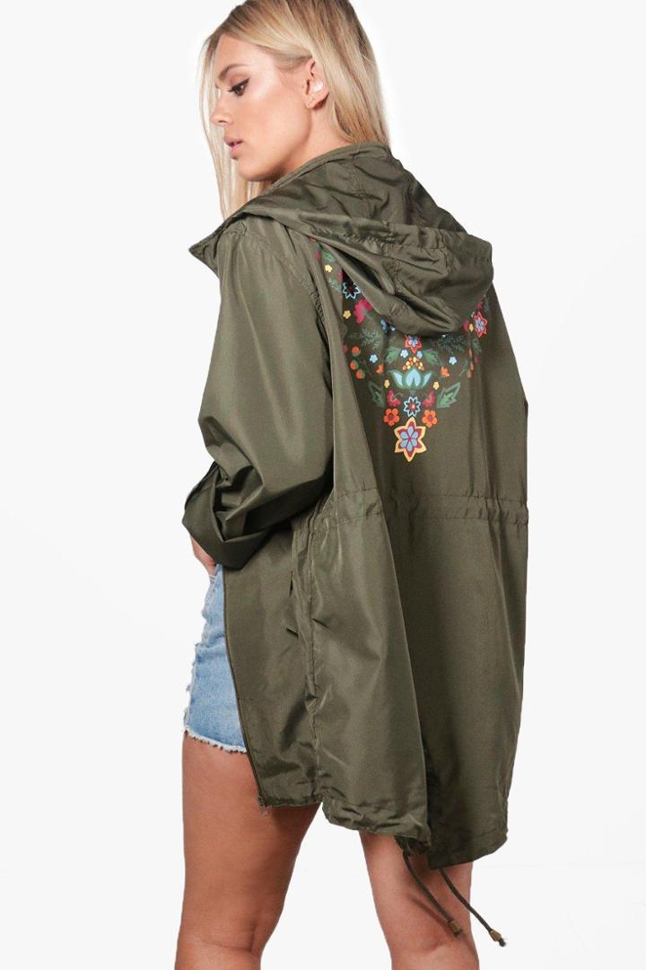 Boohoo Plus Danielle Embroidery Print Back Mac Khaki