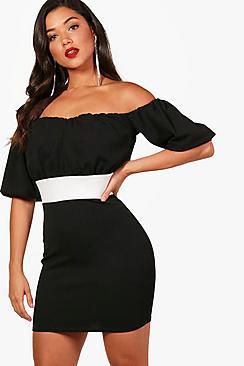 Boohoo Layla Off The Shoulder Puff Sleeve Mini Dress