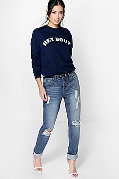 Boohoo Freya Deep Cuff Boyfriend Jeans