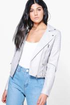 Boohoo Boutique Jennifer Faux Leather Biker Jacket Grey