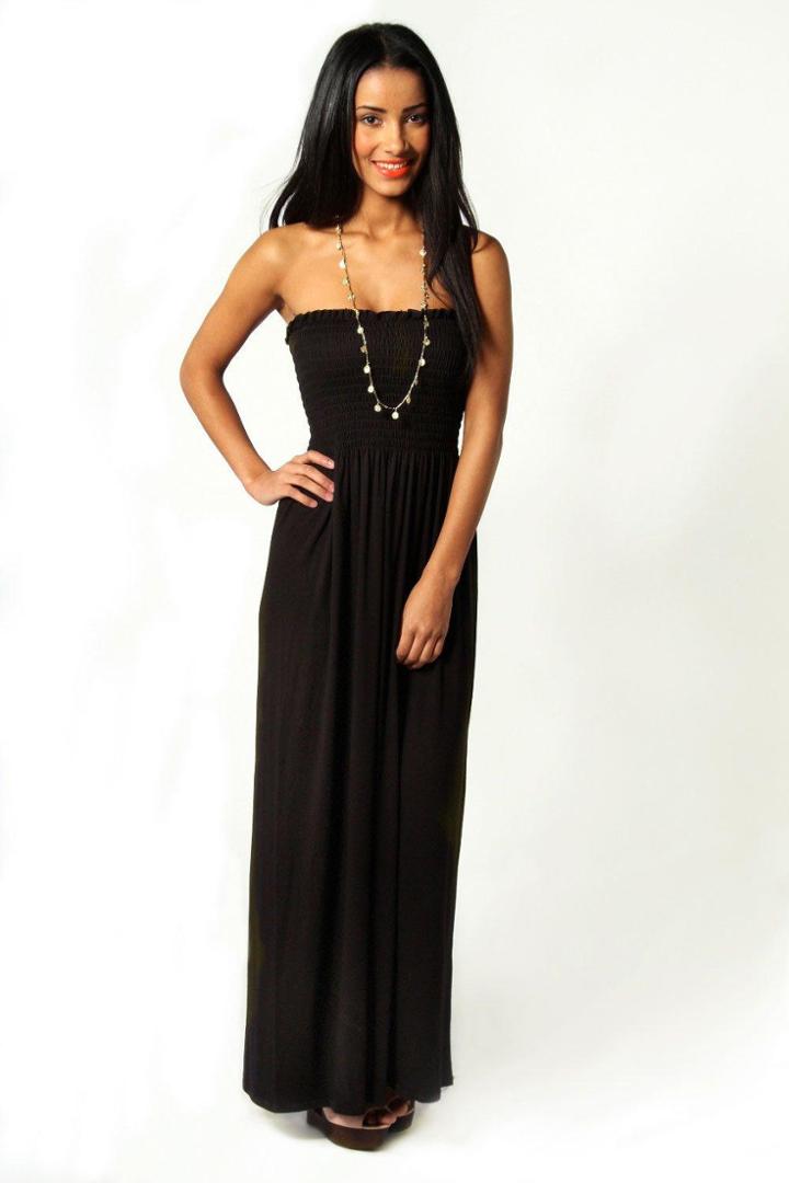 Boohoo Shelley Shirred Bandeau Maxi Dress Black