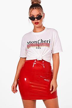 Boohoo Plus Priya Mon Cheri Stripe Slogan Tee