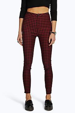 Boohoo Lara High Rise Gingham Denim Skinny Jeans