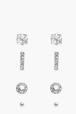 Boohoo Luna Diamante Stud 4 Pack