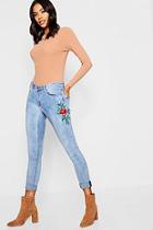 Boohoo Floral Embroidered Stretch Skinny Jeans