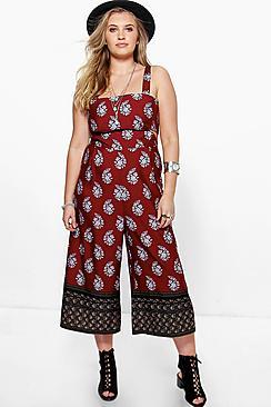 Boohoo Plus Kellie Border Paisley Culotte Jumpsuit