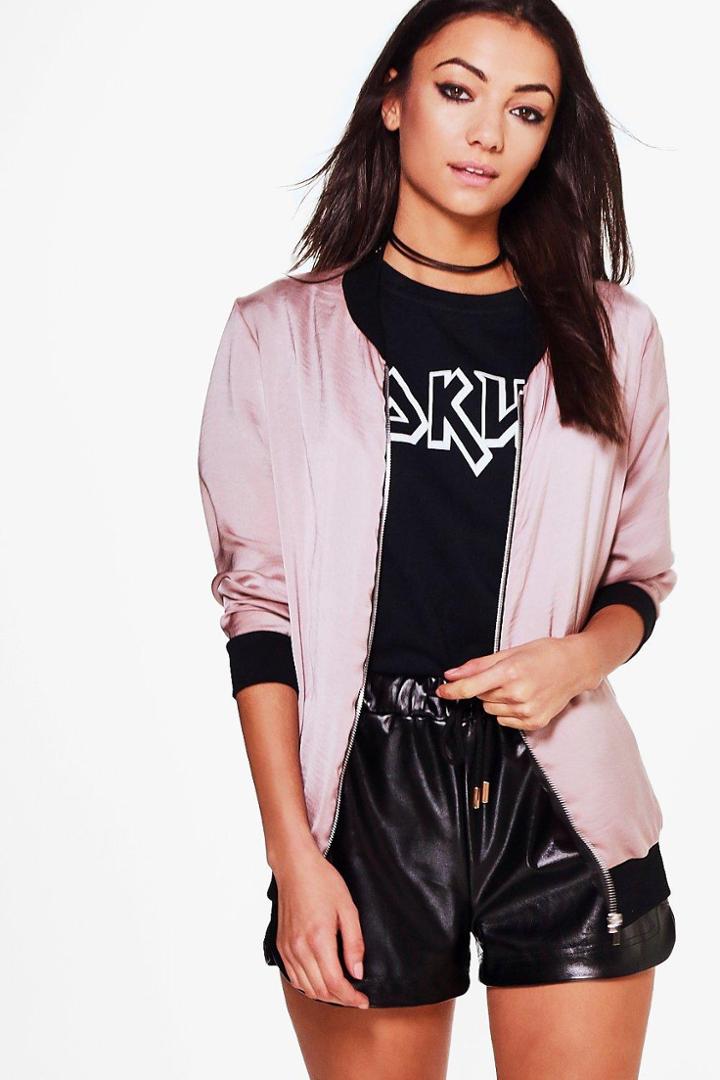 Boohoo Tall Elena Satin Bomber Mauve