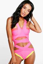 Boohoo India Boutique Bandage Cut Out Bathing Suit Pink
