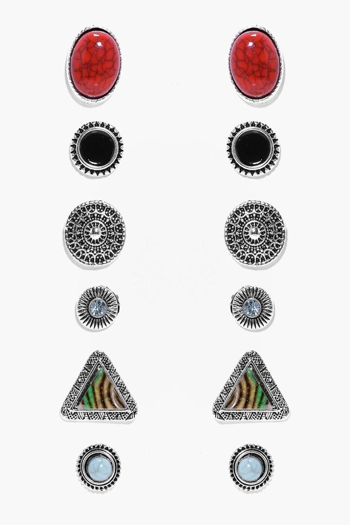 Boohoo Clara Turquoise Stone Stud Earring Set Multi