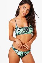 Boohoo Delphi Tropical Leaf Lace Up Bandeau Bikini