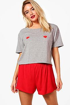 Boohoo Lucia Heart Placement Tee & Short Set