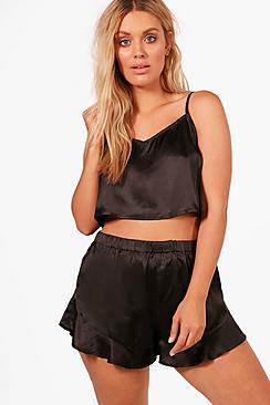 Boohoo Plus Satin Strap Detail Vest + Short Set