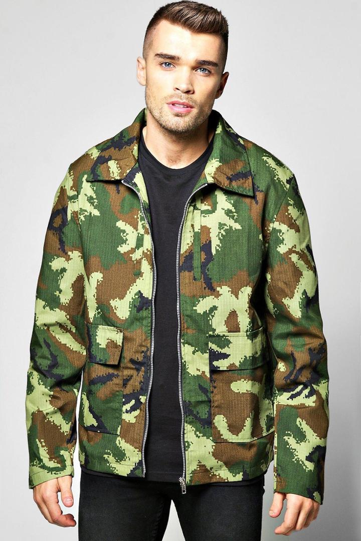Boohoo Double Pocket Zip Through Lined Jacket Camo
