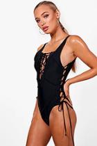 Boohoo Annabelle Extreme Lace Up Swimsuit