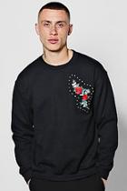 Boohoo Crew Neck Sweat One Side Floral Embroidery