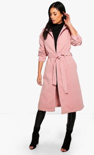 Boohoo Imogen Belted Wool Look Coat Pink