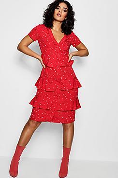Boohoo Star Printed Tierred Shirt Dress