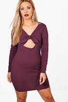 Boohoo Plus Elle Crepe Tie Bow Front Bodycon Dress