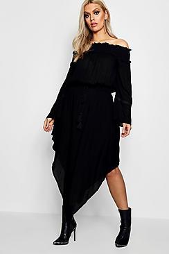 Boohoo Plus Holly Sheered Off Shoulder Skater Dress