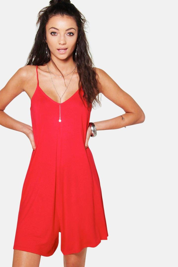 Boohoo Tall Alice Swing Playsuit Red