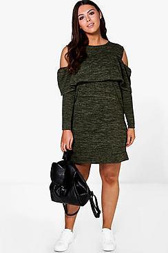 Boohoo Plus Tammy Ruffle Open Shoulder Sweat Dress
