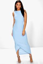 Boohoo Tia Open Back Wrap Detail Maxi Dress Sky