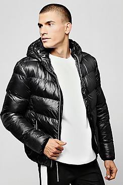 Boohoo High Shine Puffer With Contrast Zips