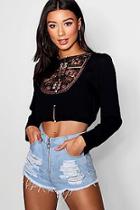 Boohoo Emilie Woven Tie Front Embellished Blouse