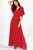 Boohoo Milly Chiffon Kimono Sleeve Wrap Maxi Dress