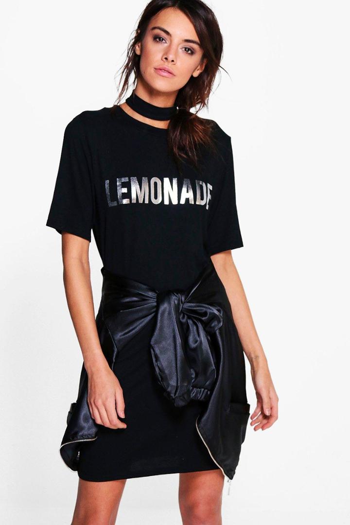 Boohoo Holi Lemonade Metallic Choker T-shirt Dress Silver