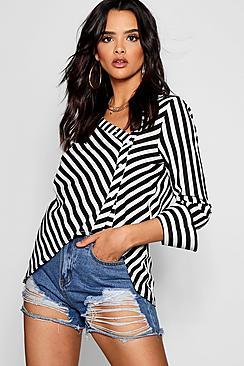 Boohoo Asymmetric Deep Cuff Stripe Shirt