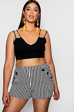 Boohoo Plus Stripe Button Down Tailored Shorts