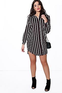 Boohoo Plus Lola Striped Woven Shirt Dress