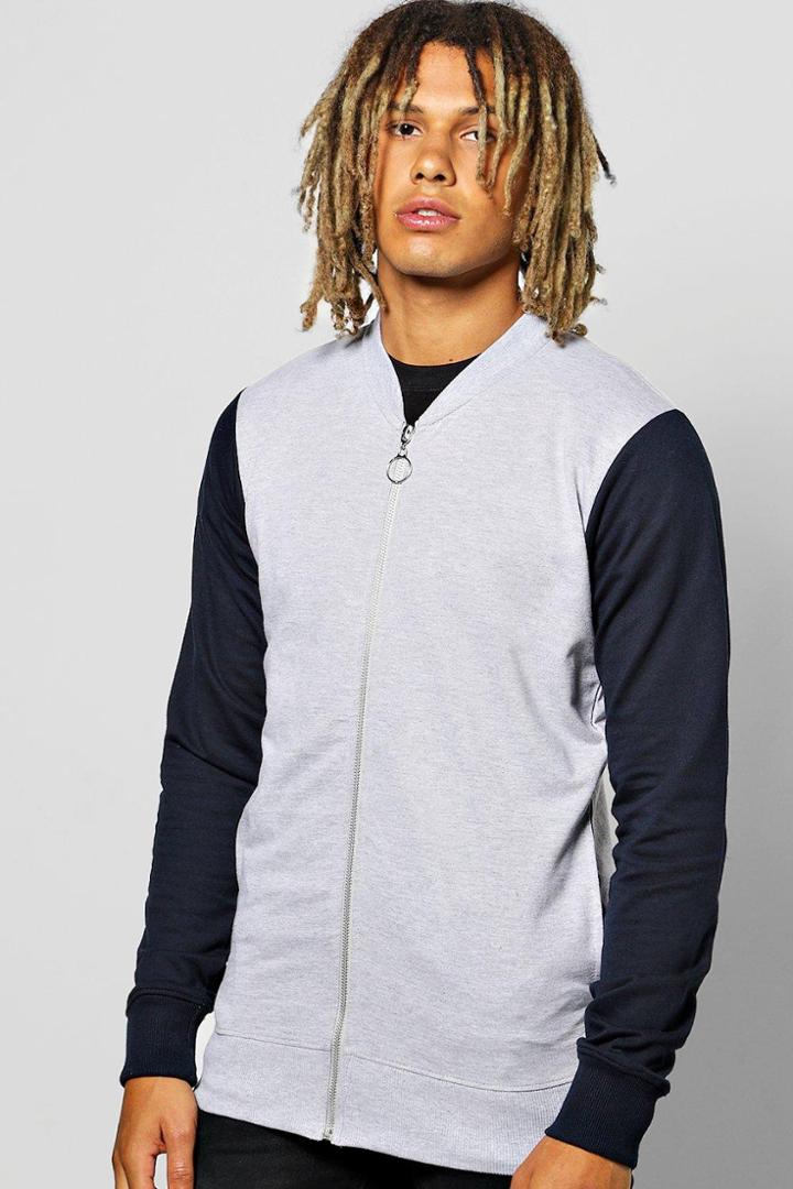 Boohoo Colour Block Jersey Bomber Grey