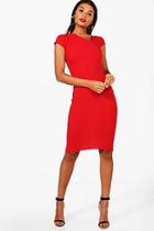 Boohoo Vicky Cap Sleeve Curve Neck Midi Dress