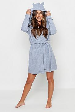 Boohoo Petite Novelty Soft Fleece Bear Hooded Robe