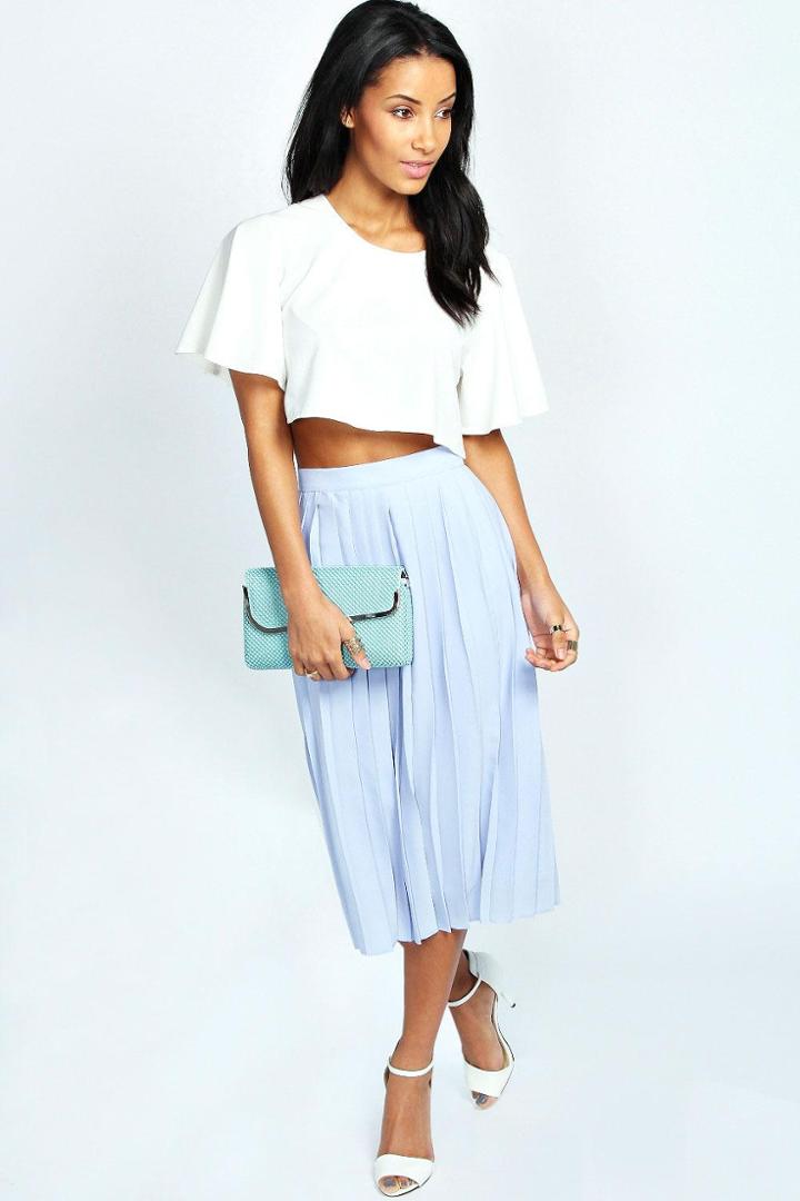 Boohoo Casey Pleated Woven Midi Skirt - Blue