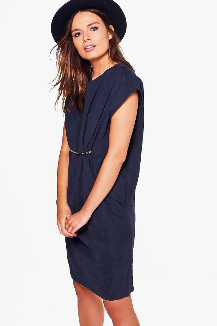 Boohoo Erin Pleat Detail Dress Marine